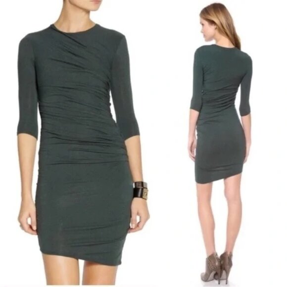 Helmut Lang Ruched Bodycon Dress Dark Green Size M - Picture 2 of 11